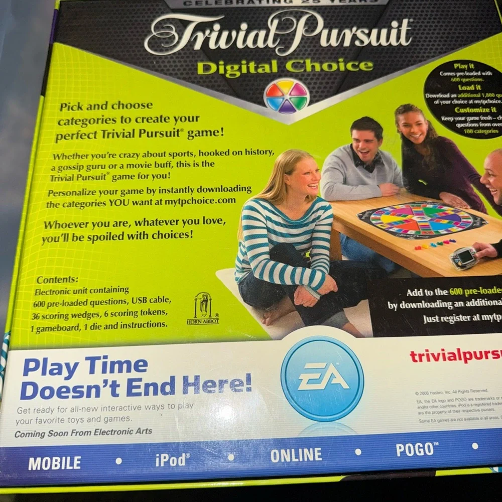 Trivial Pursuit Digital Choice Adult Board Game Hasbro Electronic USB 2-36 Playe